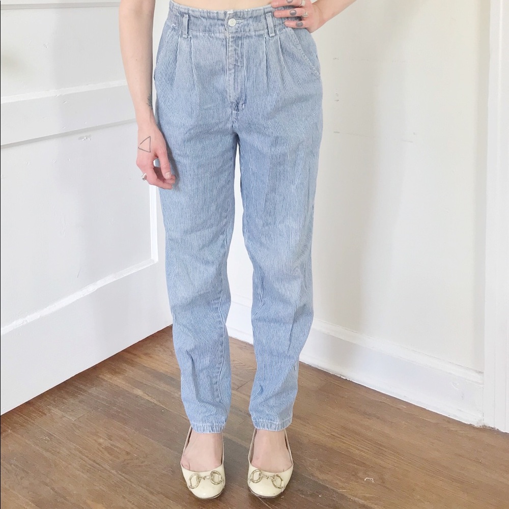 High Waist Vintage Straight Leg Pinstripe Jeans - Picture 2 of 6